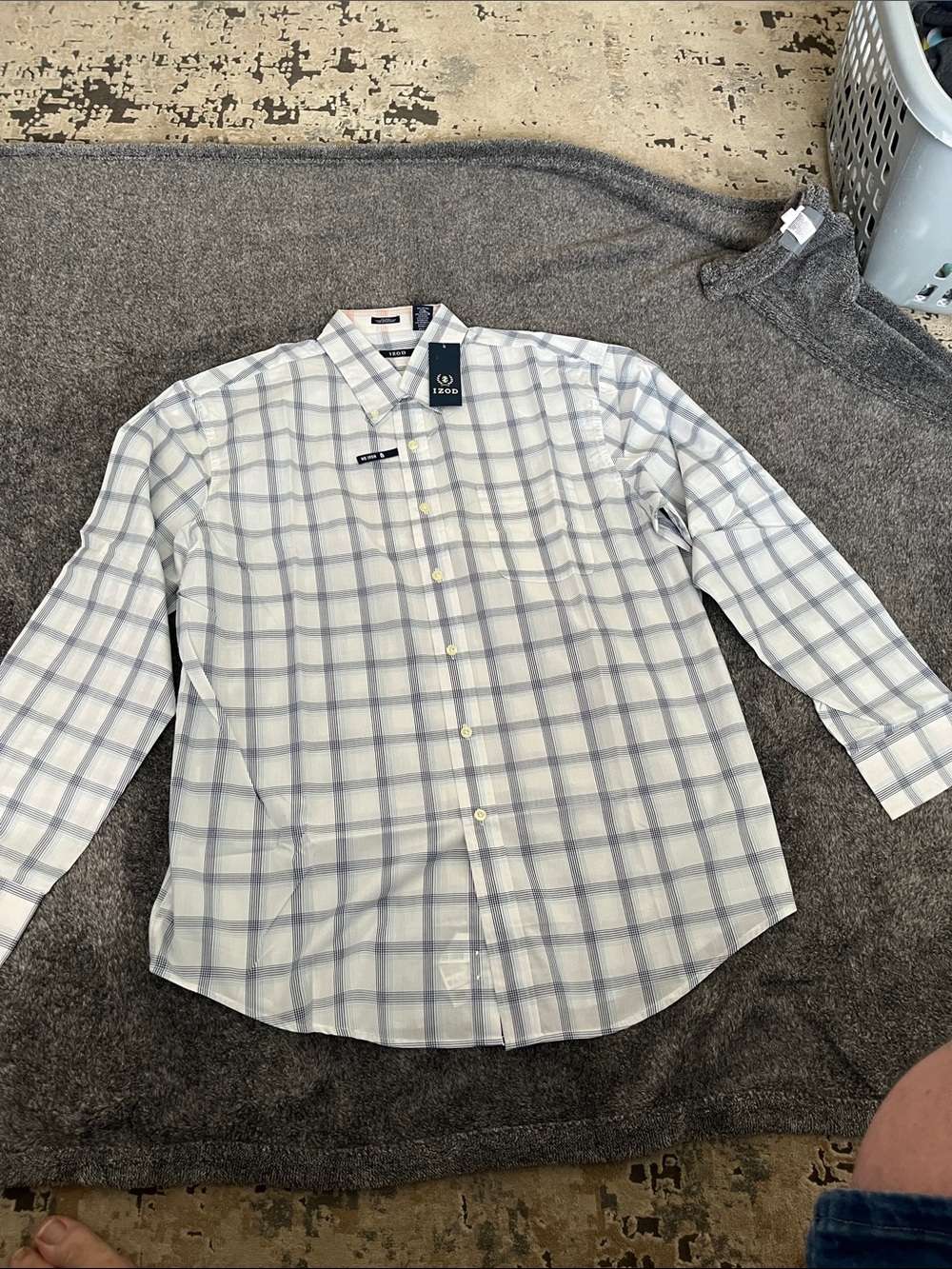Izod White and Light Blue Plaid Button-Down Shirt
